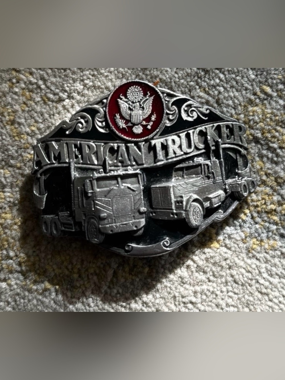 American Trucker Pewter Belt Buckle - Silver and Black
